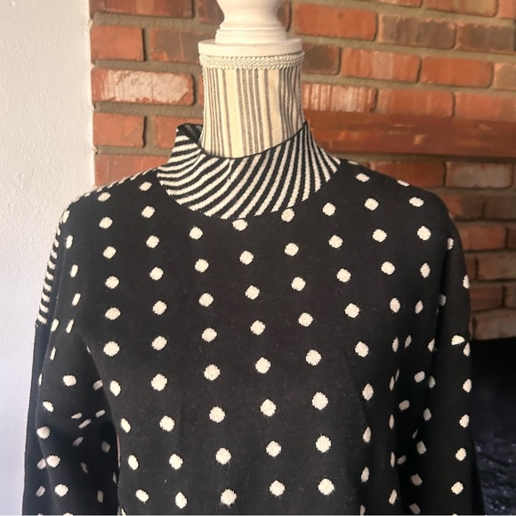 Anthropologie Ivanna Lizze Polka Dot Mock Neck Sweater in Black Sz L - Picture 3 of 7